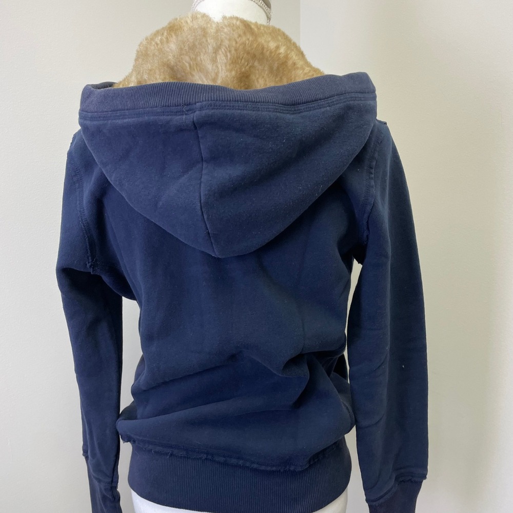 Y2K Tommy Hilfiger Navy Faux Fur Lined Quarter Zip Hoodie Crest Logo Small - Picture 7 of 16